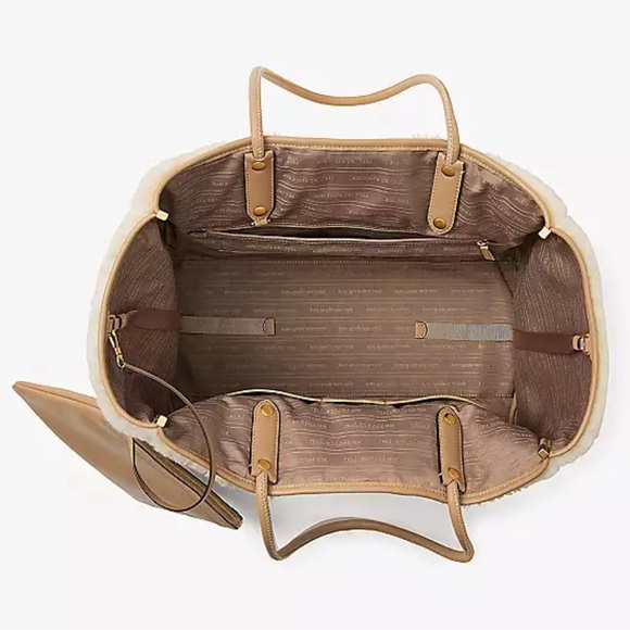 ♠️kate spade Everything Racing Stripe Faux Shearling Fur Large Tote, Cream, NWT - Picture 6 of 16